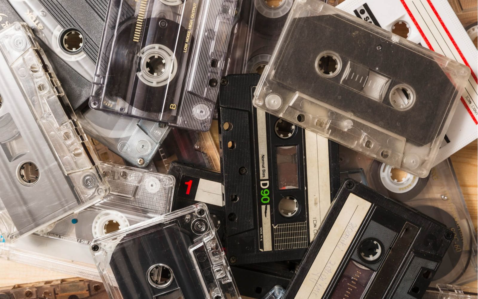 Close-up of transparent cassette tapes